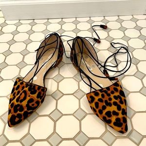 Biden leopard ankle wrap pointed toe flats